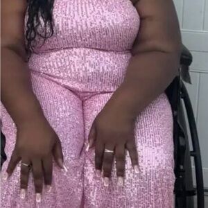Fashion Nova Glittering Pink Jumpsuit